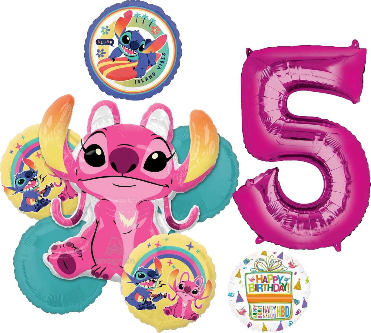 Lilo & Stitch Angel Birthday Foil Balloon Bouquet